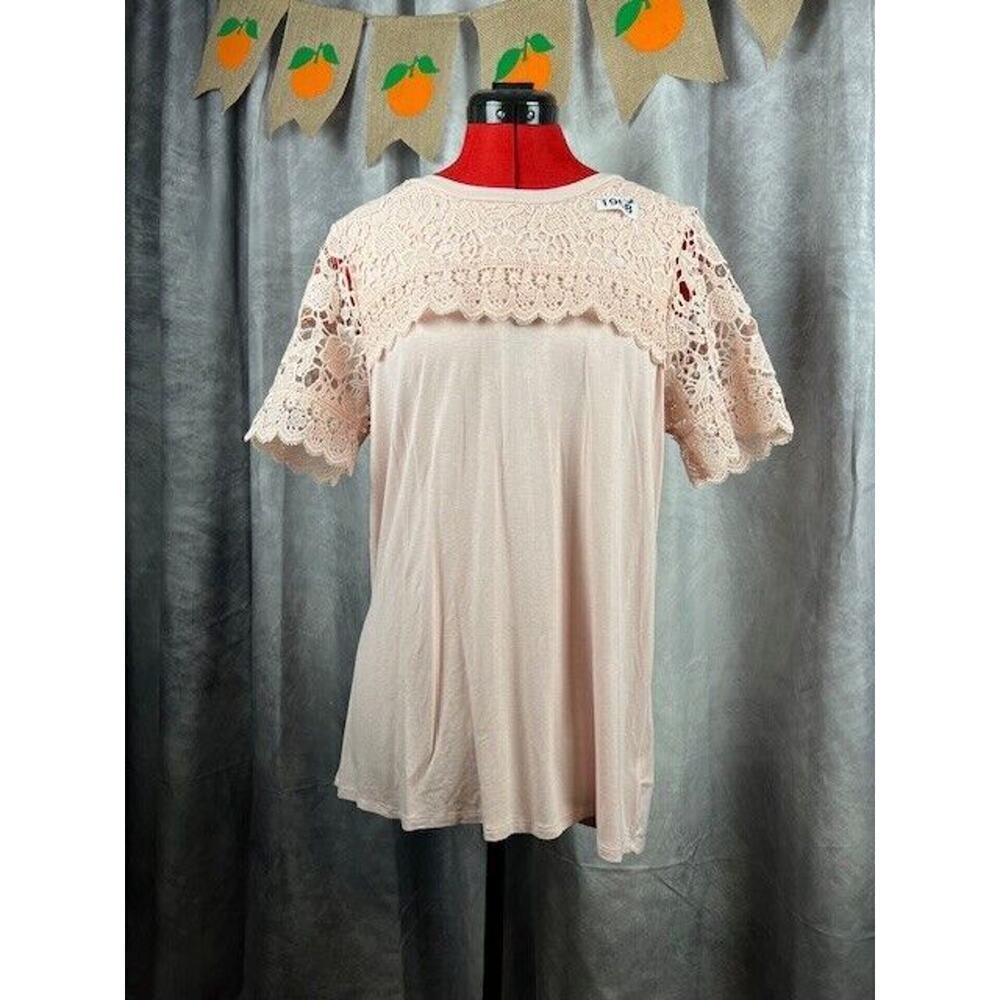 Womens Adrianna Papell Short Sleeve Lace Shirt Blush Pink Medium